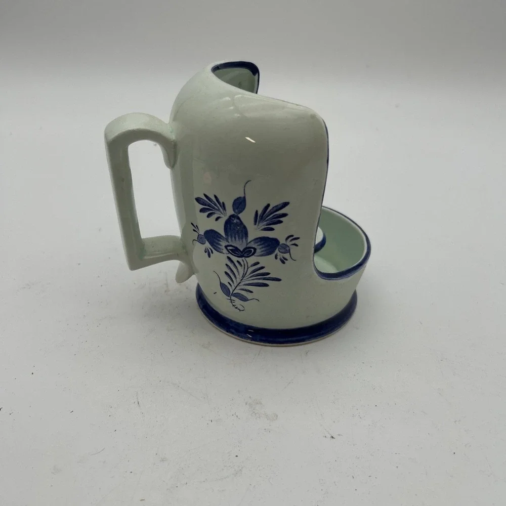 Delft Holland Ceramic Candle Holder Hand Painted Blue & White Floral 5.5 MCM Vtg